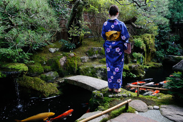 japanese young woman kimono in japanese garden