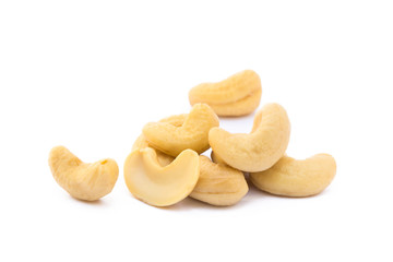 Roasted salted cashews isolated on a white background
