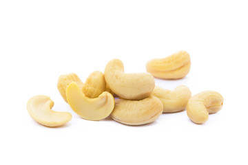 Roasted salted cashews isolated on a white background