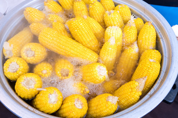 Corn cops boiling in hot water