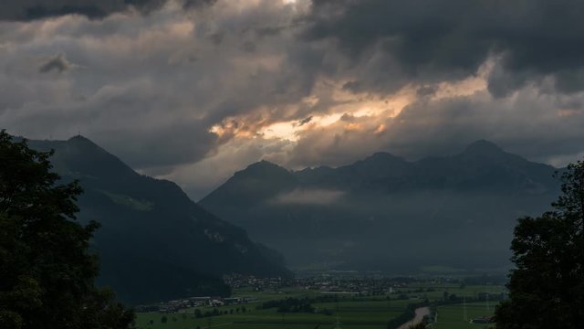 Time lapse of clouds with fog and rain im Hart im Zillertral in Austria.