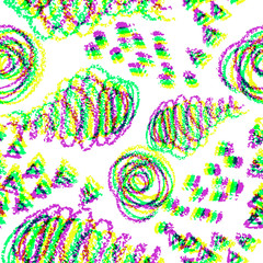 Vector seamless pattern with brush stripes and strokes. Violet pink gradient color on white background. Hand painted grange texture. Ink geometric elements. Fashion modern style. Endless fabric print.