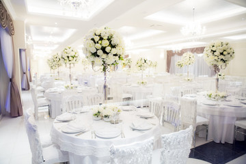 Beautifully decorated in white colours wedding hall
