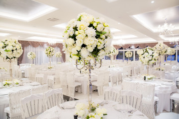 Beautifully decorated in white colours wedding hall