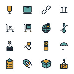 Vector flat marking of cargo icons set