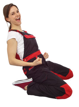 Siegerin in Arbeitslatzhose