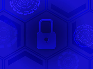 Abstract cyber security concept background. Lock security with blue circle technology background.