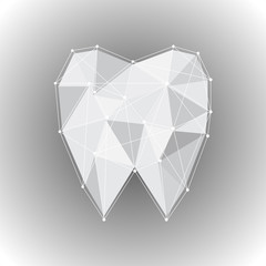 Tooth with polygon line on abstract vector background. Polygonal space with connecting dots and lines.