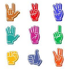 Foam fingers colorful icon set