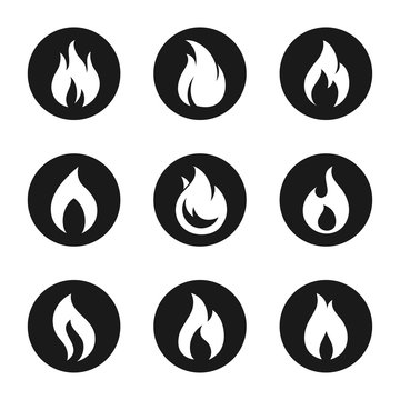 Fire flame icon button set