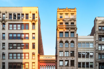 Row of old building rooftops in New York City