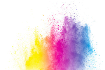 abstract colored powder splatted on white background,Freeze motion of color powder exploding