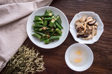 On the desktop, tableware and food