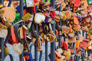 Many Love padlocks or Locks of love on the Fence