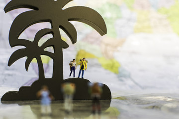 Bacpackers wait friend on the island for travel concept.