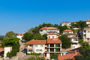 Fototapeta na wymiar View of the antic city balchik in Bulgaria, sunny summer day