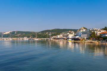Fototapeta na wymiar View of the balchik city on black sea coast in Bulgaria at sunny summer day