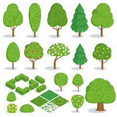 Isometric trees icons set