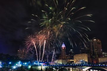 Spectacular fireworks along the Scioto River in Columbus, Ohio for the annual Red, White and Boom...