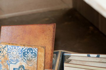 Tile in a wooden box.