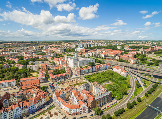 Szczecin - krajobraz starego miasta z zamkiem. Szczecin z lotu ptaka.