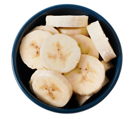 Naklejka na ściany i meble Banana sliced into slices isolated on white background, top view.