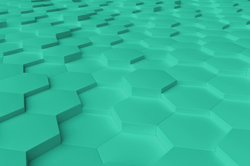 Cyan monochrome hexagon tiles abstract background