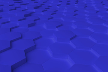 Blue monochrome hexagon tiles abstract background