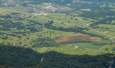 Fototapeta na wymiar Fields in the valley view from above