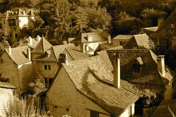 Maisons et toitures, Saint Cirq Lapopie, France