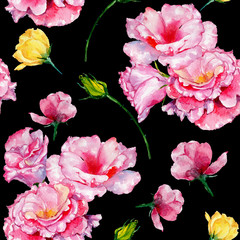 Wildflower roses flower pattern in a watercolor style. Full name of the plant: roses. Aquarelle wild flower for background, texture, wrapper pattern, frame or border.