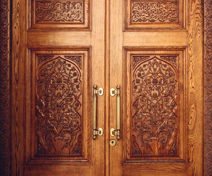 Wooden Door Decorated with Ornament