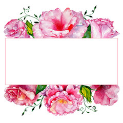 Wildflower roses flower frame in a watercolor style. Full name of the plant: roses. Aquarelle wild flower for background, texture, wrapper pattern, frame or border.