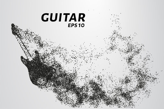 Electric guitar of the particles. Electric guitar consists of circles and points. Vector illustration.
