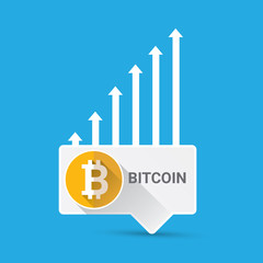 vector bitcoin growth graph on blue background.