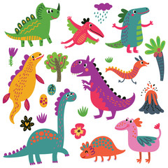 Dinosaurs vector set characters