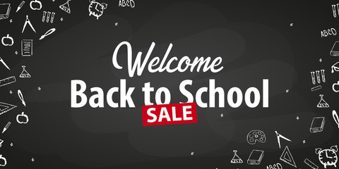 Fototapeta na wymiar Welcome Back to School banner with different school objects. School sale banners and best offers.