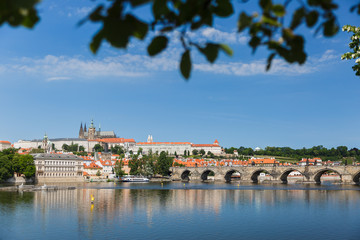 Fototapeta na wymiar Charles Bridge and Prague Castle with Vltava river (Hrad Praha) 
