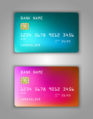 Vector set Realistic credit bank card mockup.