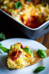 Cauliflower baked with beets, carrots, zucchini in egg