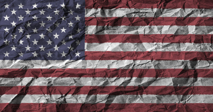 American flag with high detail of crumpled paper . 3D illustration .