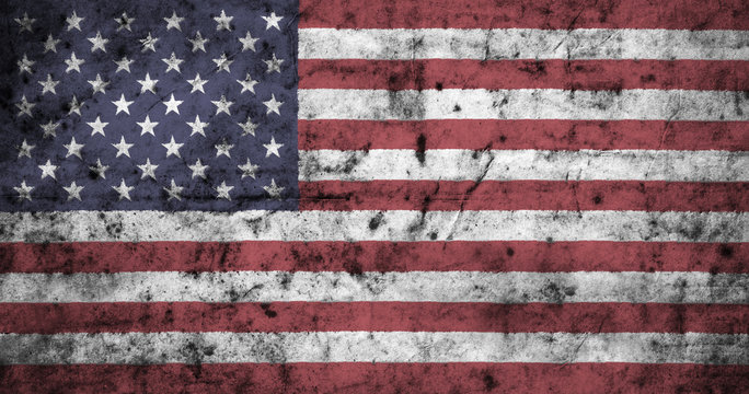American flag with high detail of old dirty crumpled paper . 3D illustration .