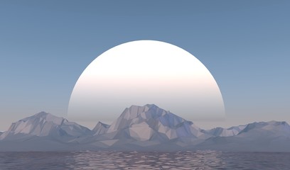 3D illustration - Low poly mountains landscape
