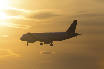 Fototapeta na wymiar passenger airplane in front of a sundown