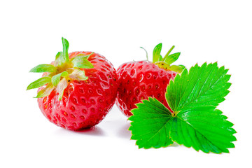 Strawberry with leaves isolated on white 