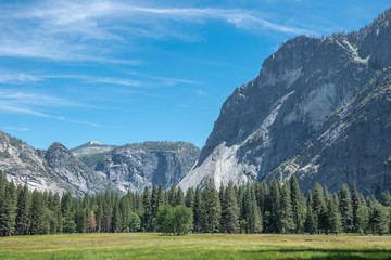 Panorama of the Yosemite National Park. The wild nature of North America