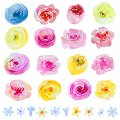 Watercolor set with abstract roses