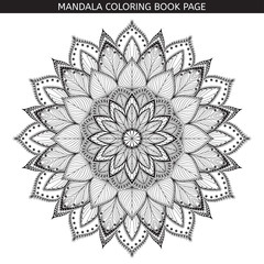 Mandala. Coloring book pages. Indian antistress medallion. White background, black outline. Vector illustration.