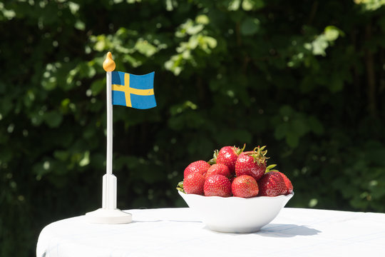 Swedish flag and strawberries