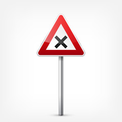 Road red signs collection isolated on white background. Road traffic control.Lane usage.Stop and yield. Regulatory signs. Curves and turns.
